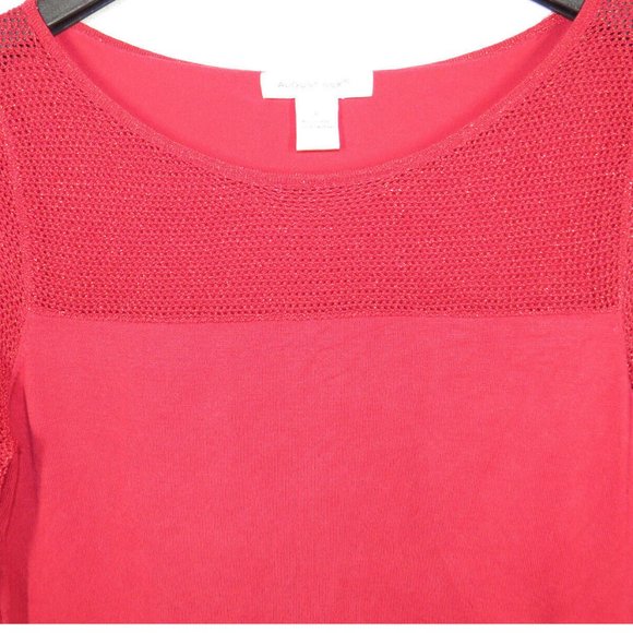 August Silk Red Mesh Trimmed Long Sleeve Knit Top - Picture 2 of 6